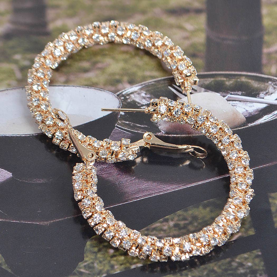 Twisted Rhinestone 40mm Hoop Earring