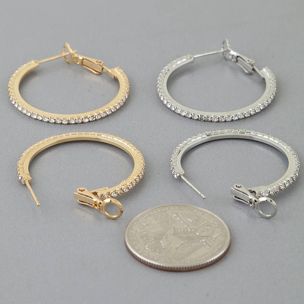 Rhinestone Lined Hoop Earrings