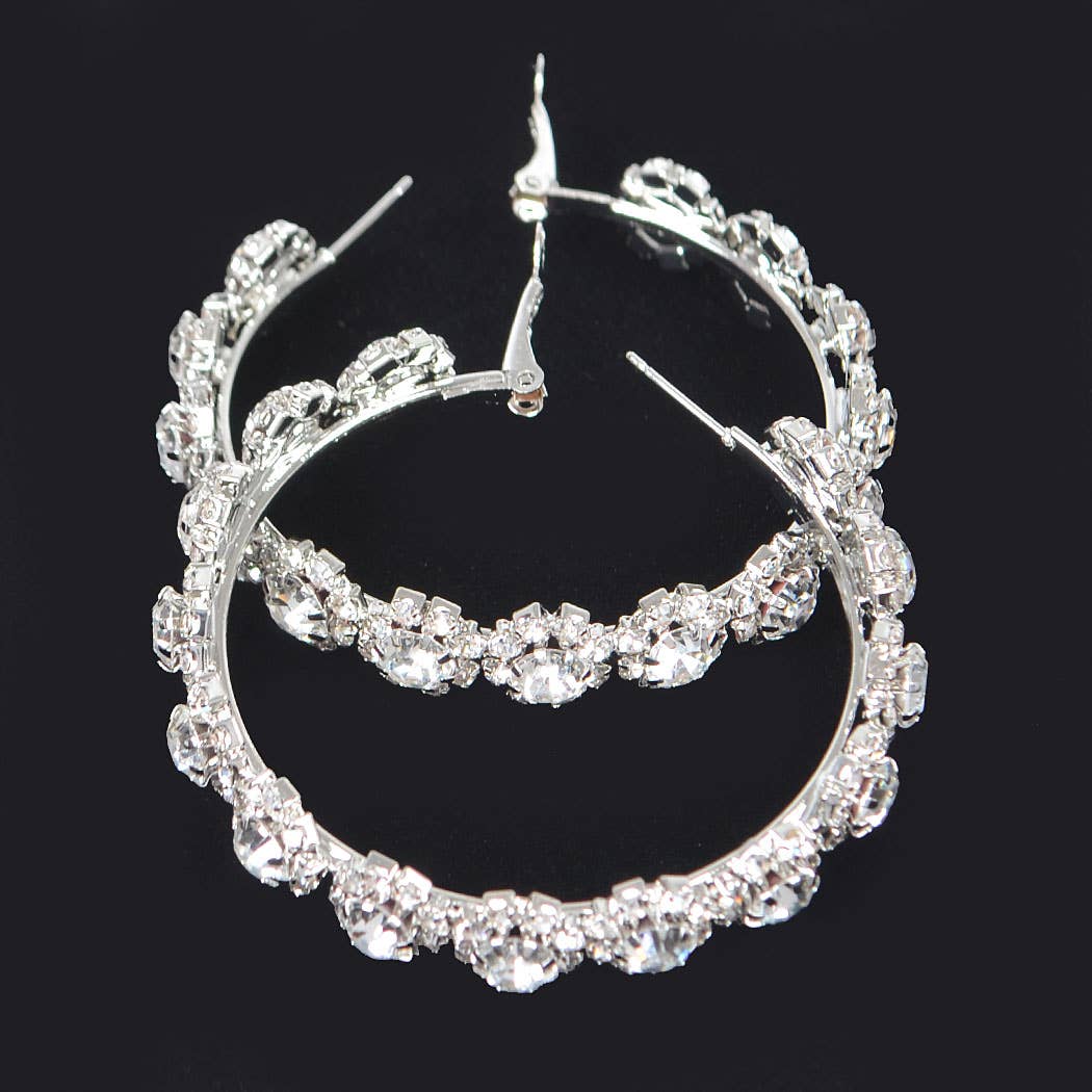 Multi Rhinestone Flower Hoop Earring