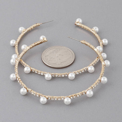 Large Jewel N Pearl Hoop Earrings