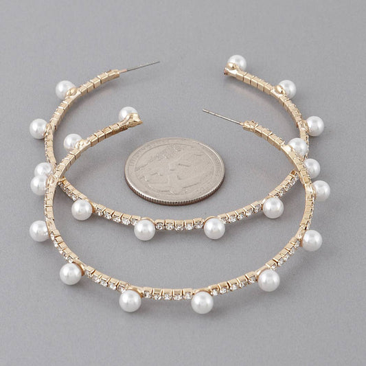 Large Jewel N Pearl Hoop Earrings