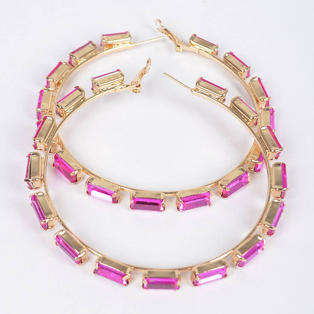 Rectangle Rhinestone Hoop Earring
