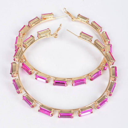 Rectangle Rhinestone Hoop Earring