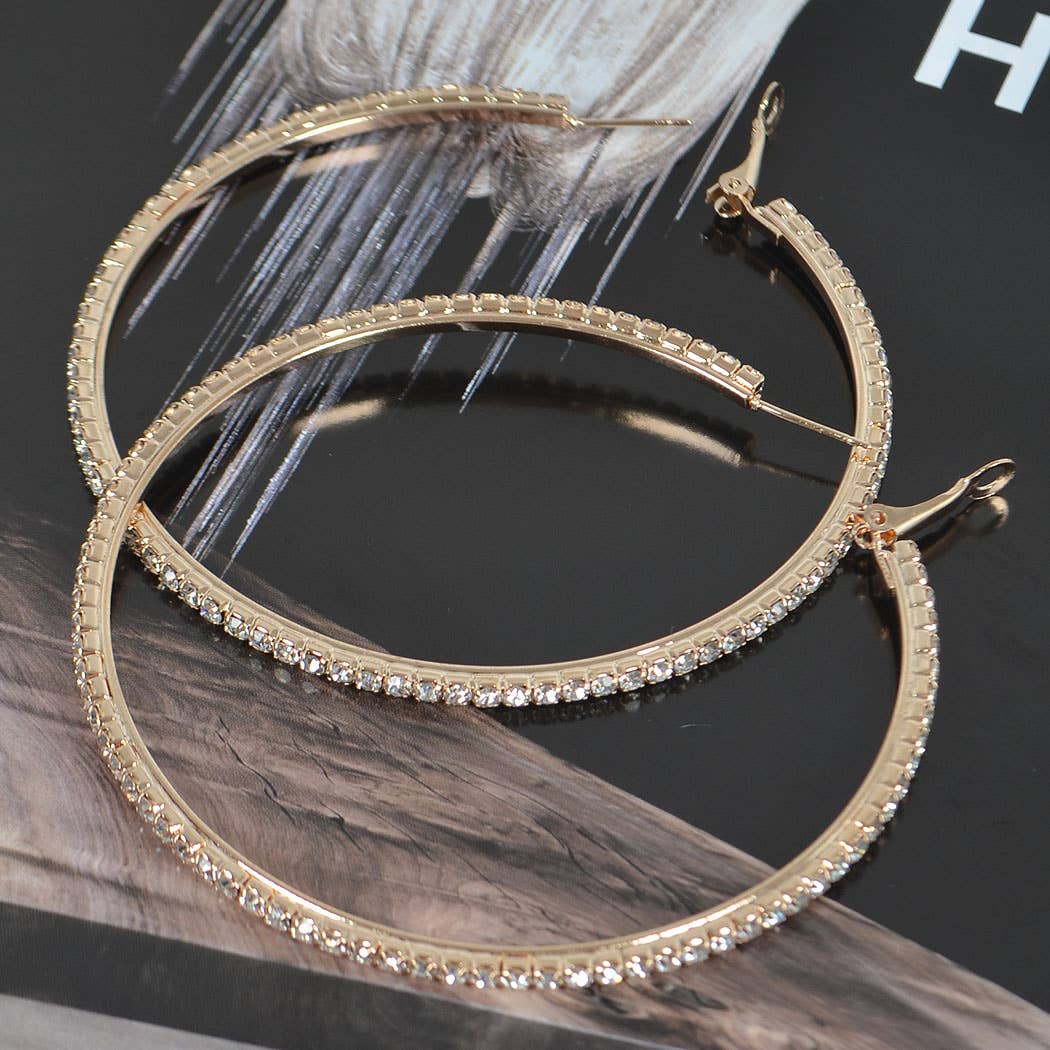 7CM Double Rhinestone Hoop Earring