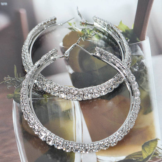 Multi Rhinestone 60mm Hoop Earring