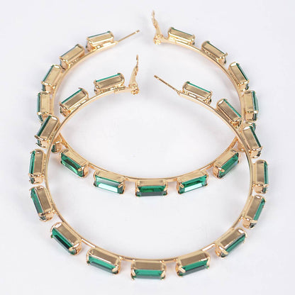 Rectangle Rhinestone Hoop Earring