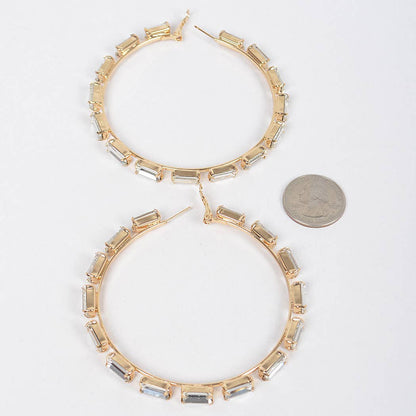 Rectangle Rhinestone Hoop Earring