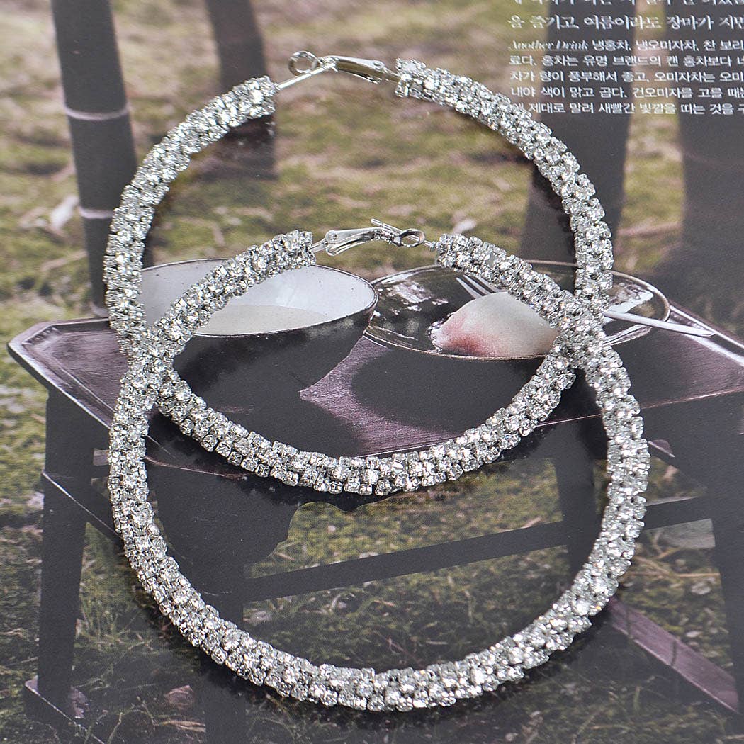 Twisted Rhinestone 80mm Hoop Earring