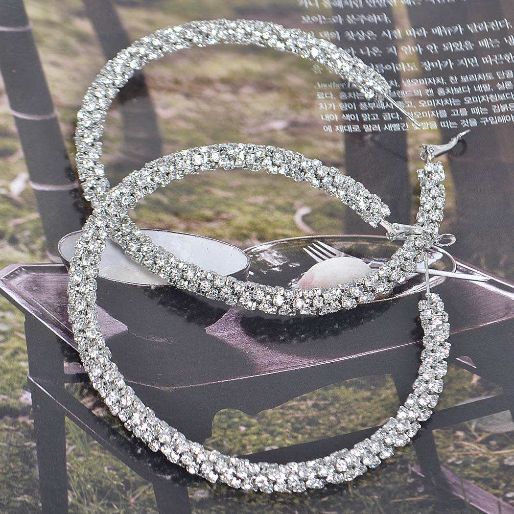 Twisted Rhinestone 80mm Hoop Earring