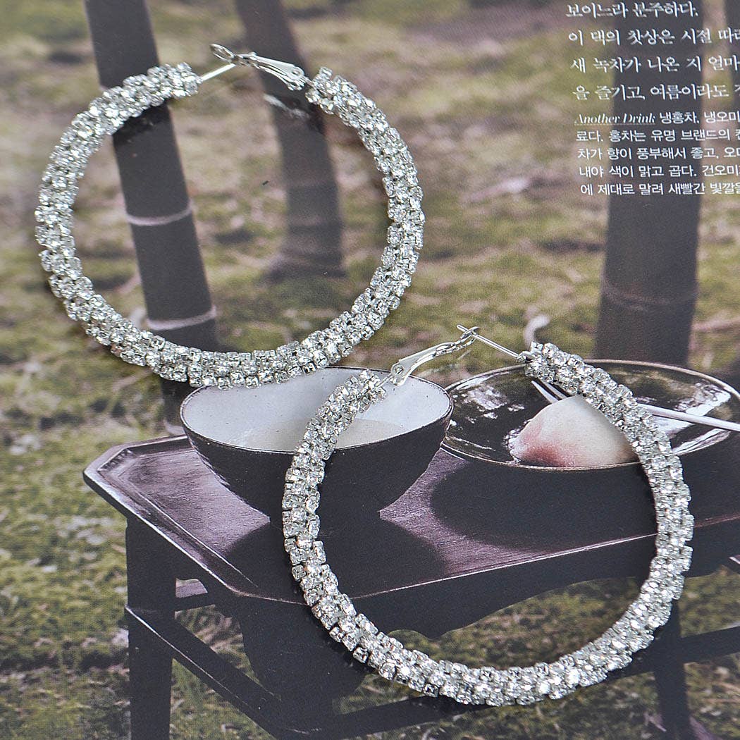 Twisted Rhinestone 60mm Hoop Earring