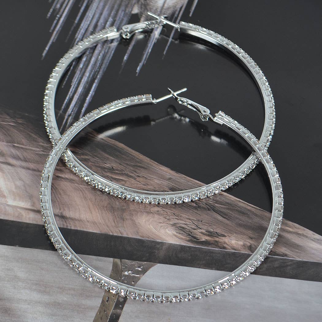 7CM Double Rhinestone Hoop Earring