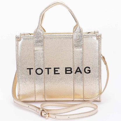 Metallic Faux Leather Tote Bag