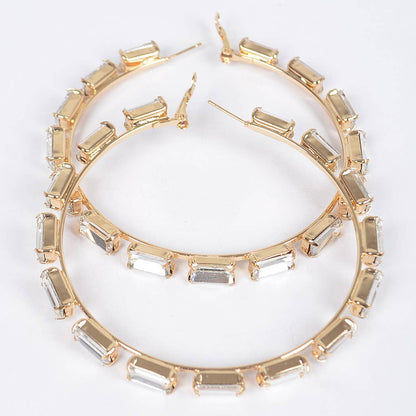 Rectangle Rhinestone Hoop Earring