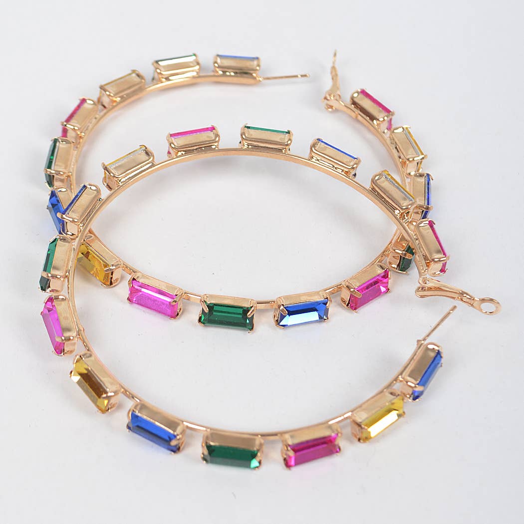 Rectangle Rhinestone Hoop Earring