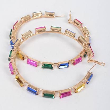 Rectangle Rhinestone Hoop Earring