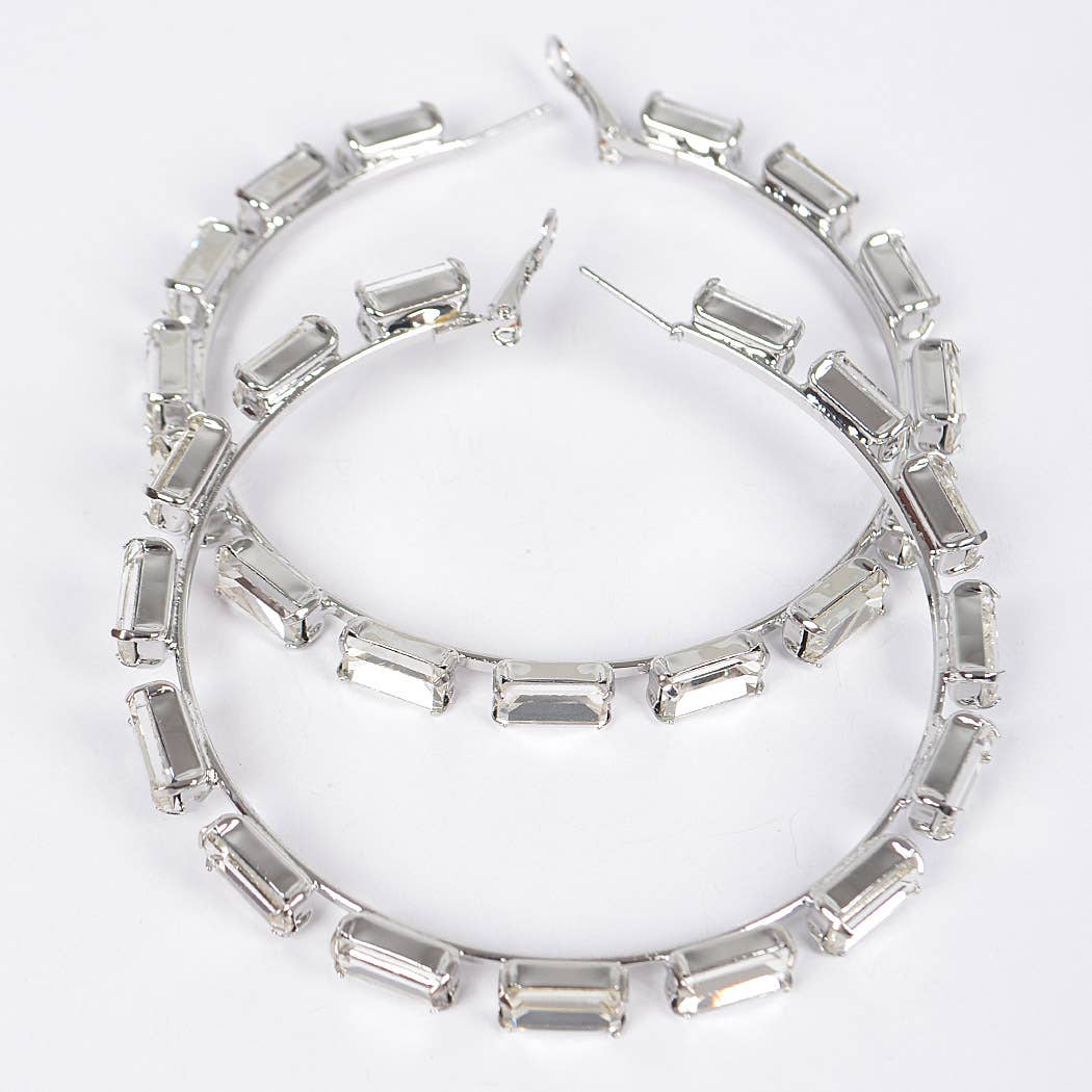 Rectangle Rhinestone Hoop Earring