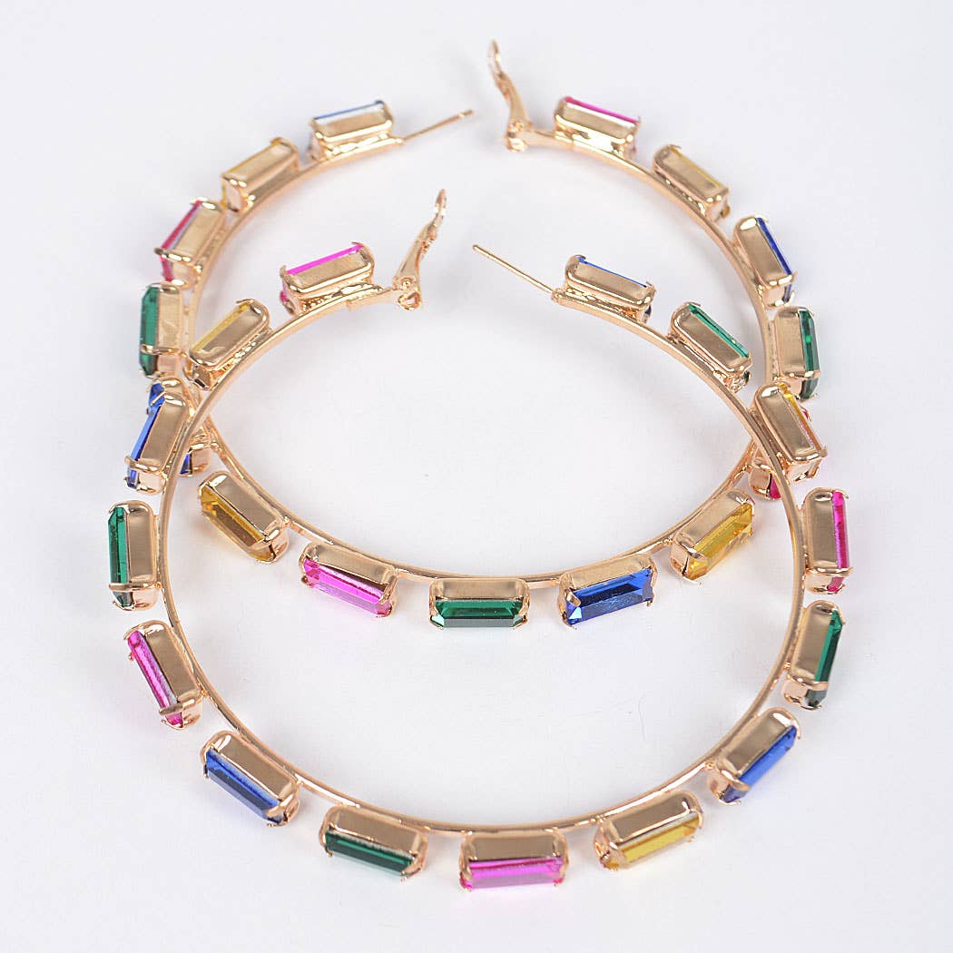 Rectangle Rhinestone Hoop Earring