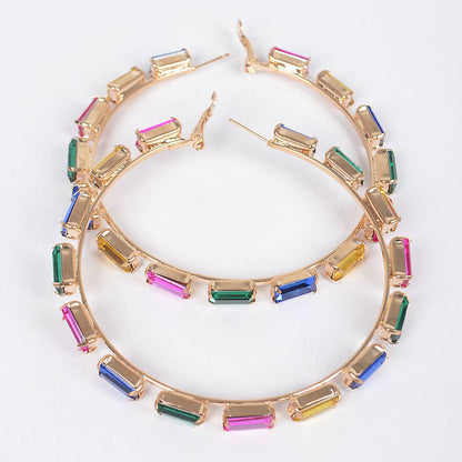 Rectangle Rhinestone Hoop Earring