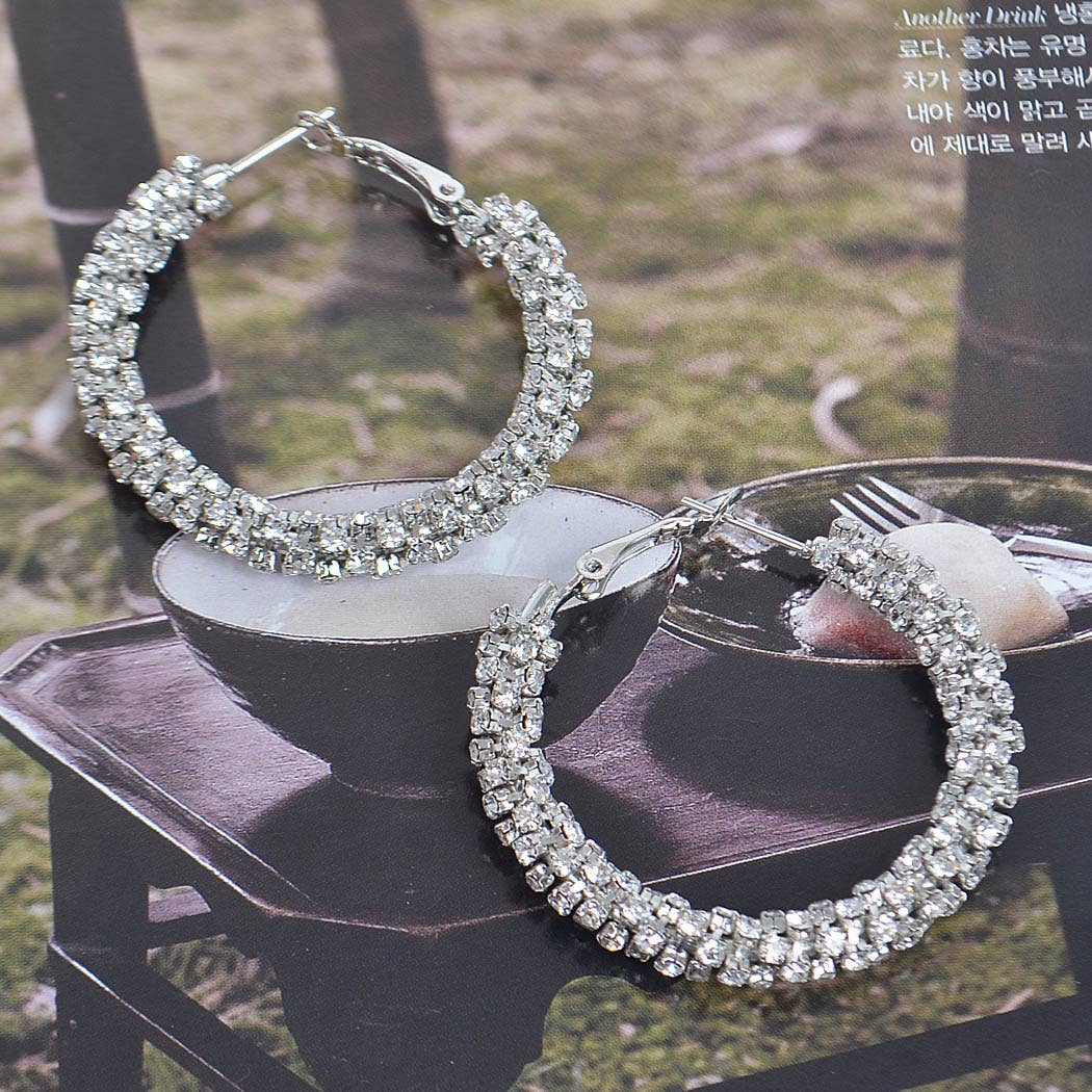 Twisted Rhinestone 40mm Hoop Earring