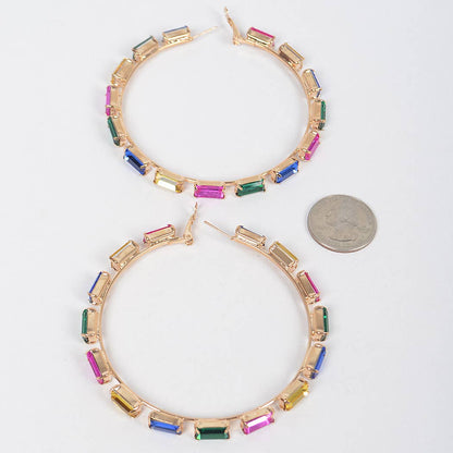 Rectangle Rhinestone Hoop Earring