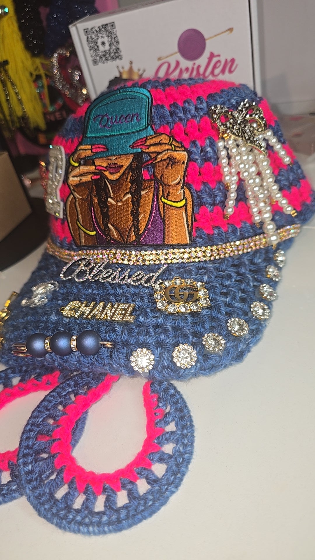 Custom crochet ball cap in earrings set