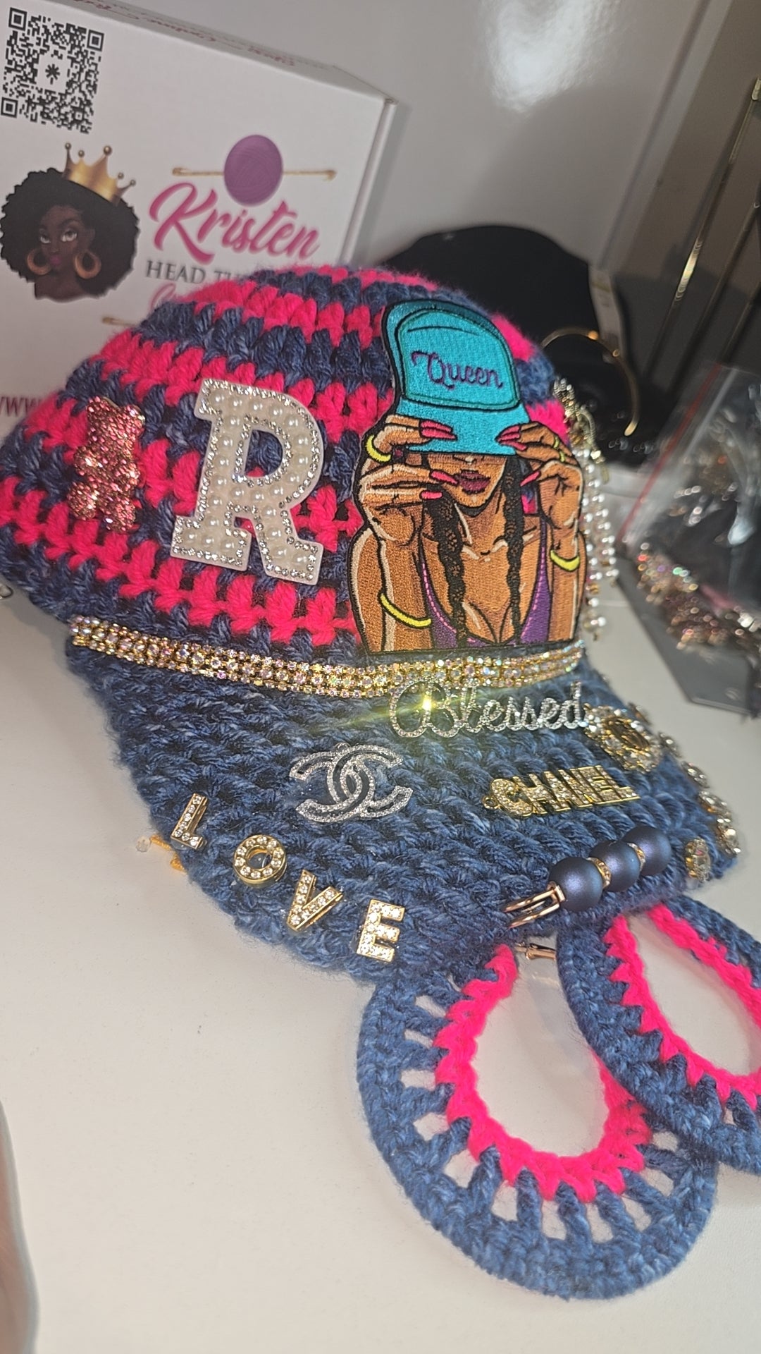 Custom crochet ball cap in earrings set